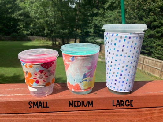 White Floral Reusable Cup Sleeve - Lucky Elefant Designs