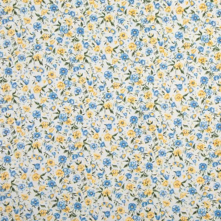 Yellow blue floral fabric 