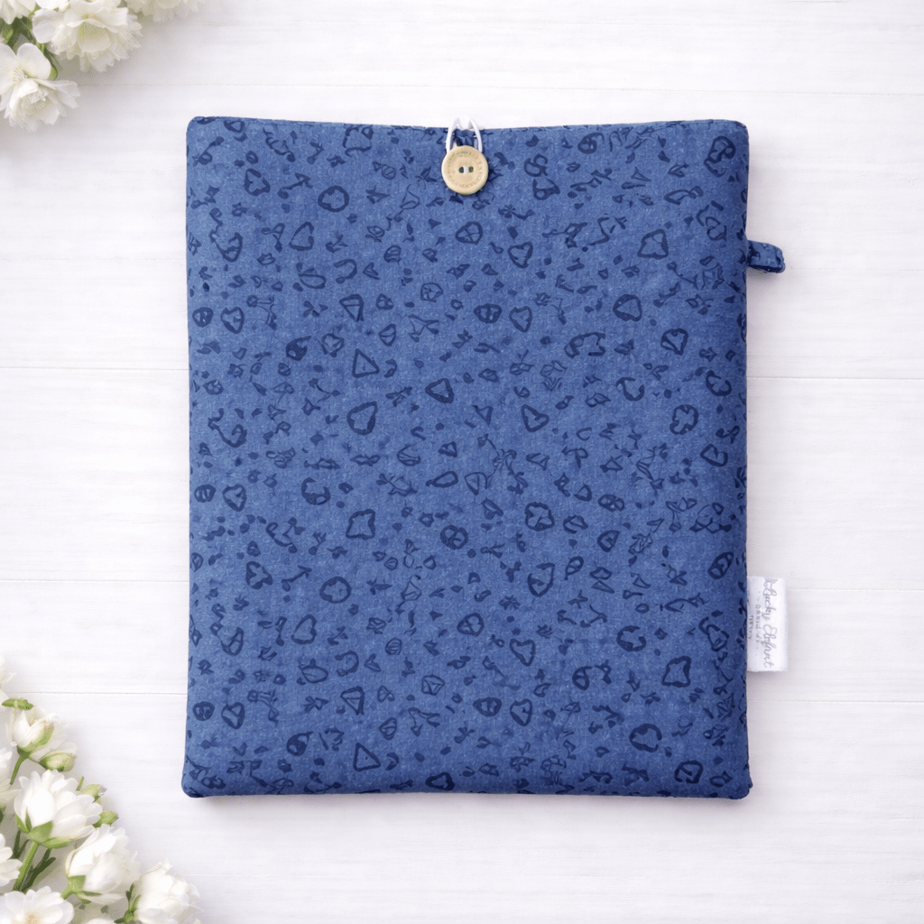 Blue Quilted Kindle Sleeve with Button Closure | Padded Book Sleeve Case | Handmade E - Reader Cover - Lucky Elefant Designs