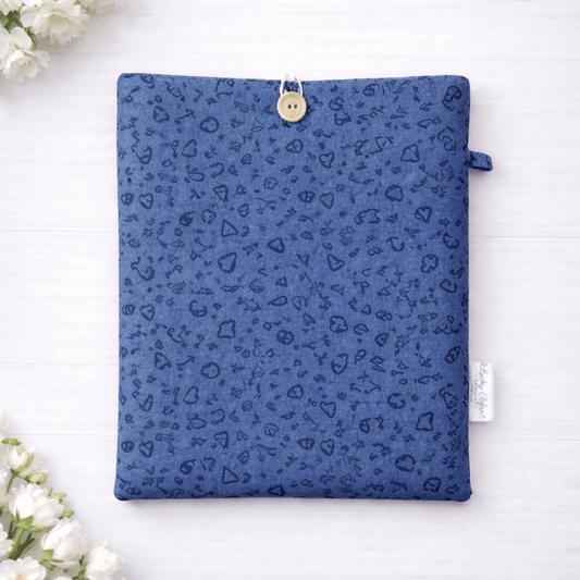 Blue Quilted Kindle Sleeve with Button Closure | Padded Book Sleeve Case | Handmade E - Reader Cover - Lucky Elefant Designs