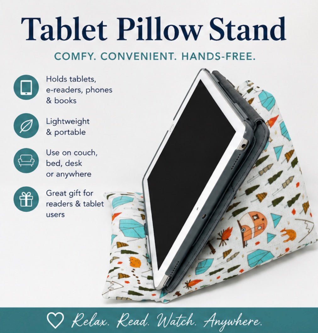 Blue & Yellow Floral Tablet Pillow Stand – Hands - Free Reading & Viewing Cushion - Lucky Elefant Designs