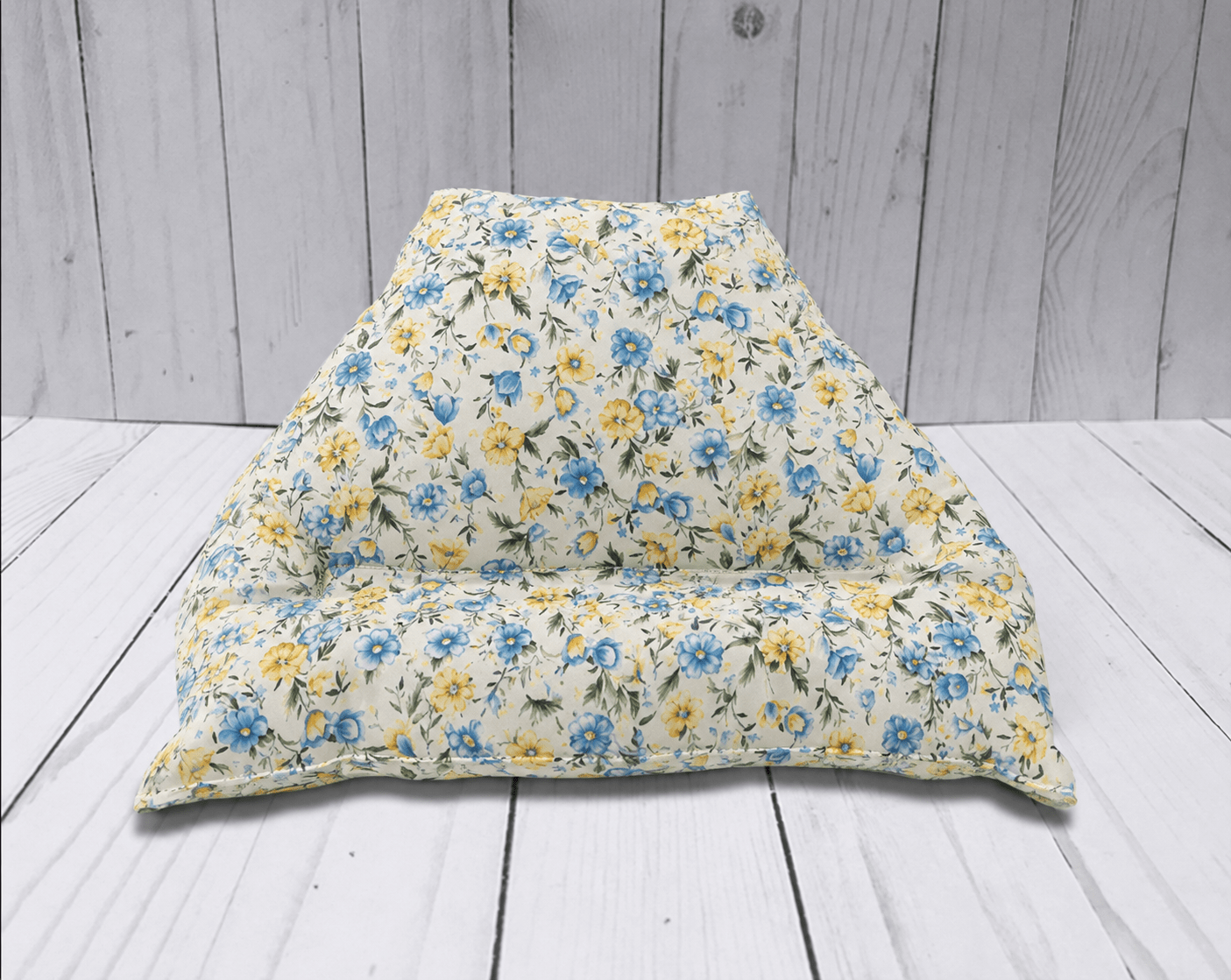 Blue & Yellow Floral Tablet Pillow Stand – Hands - Free Reading & Viewing Cushion - Lucky Elefant Designs