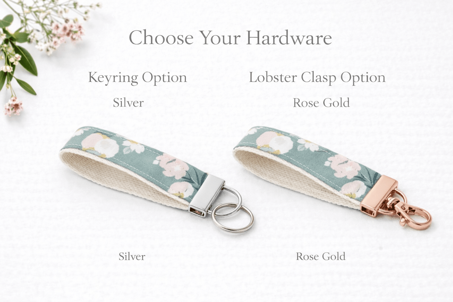 Elegant Olive Key Wristlet - Floral Design - Lucky Elefant Designs