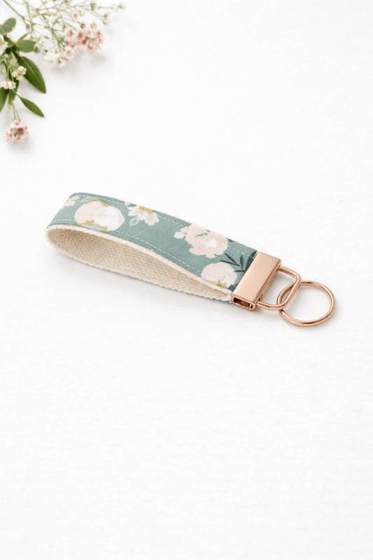 Elegant Olive Key Wristlet - Floral Design - Lucky Elefant Designs