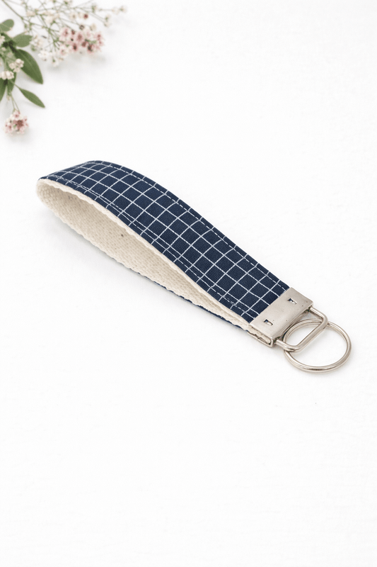 Grid Pattern Blue Wristlet Keychain - Lucky Elefant Designs