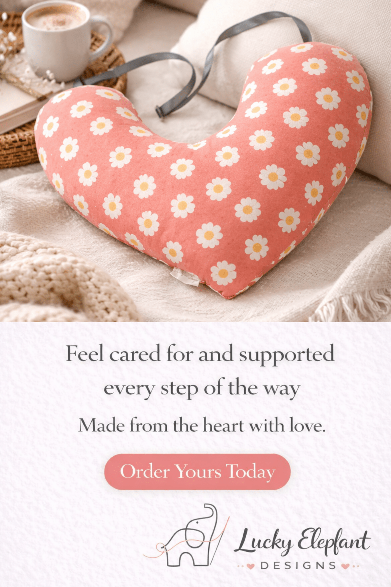 Lumpectomy Heart Pillow for Under Arm Support - Post Breast Surgery Comfort Pillow - Lucky Elefant Designs