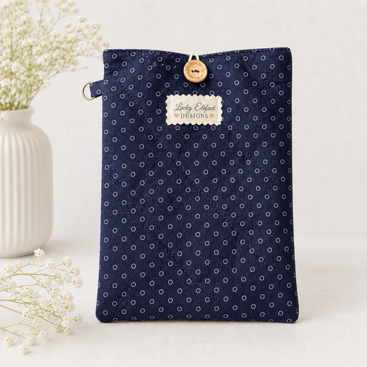 Quilted eReader Sleeve | Handmade Kindle Case | Padded Book Sleeve with Button Closure | Lucky Elefant Designs - Lucky Elefant Designs