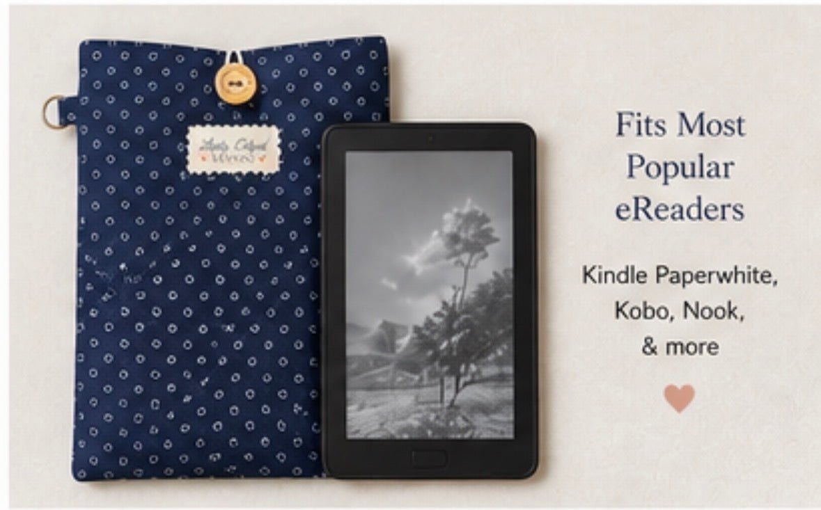 Quilted eReader Sleeve | Handmade Kindle Case | Padded Book Sleeve with Button Closure | Lucky Elefant Designs - Lucky Elefant Designs