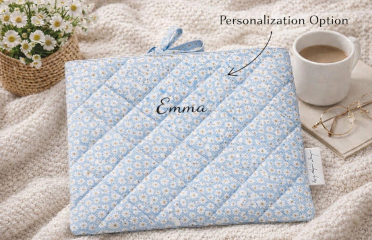 Quilted Kindle & Book Sleeve – Red Floral Fabric - Lucky Elefant Designs
