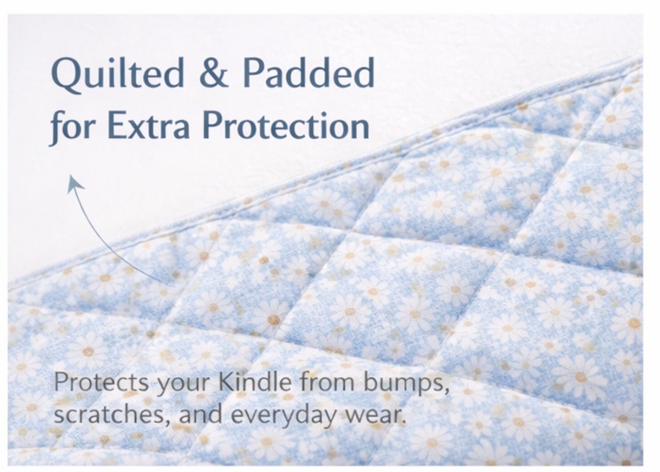 Quilted Kindle & Book Sleeve – Red Floral Fabric - Lucky Elefant Designs
