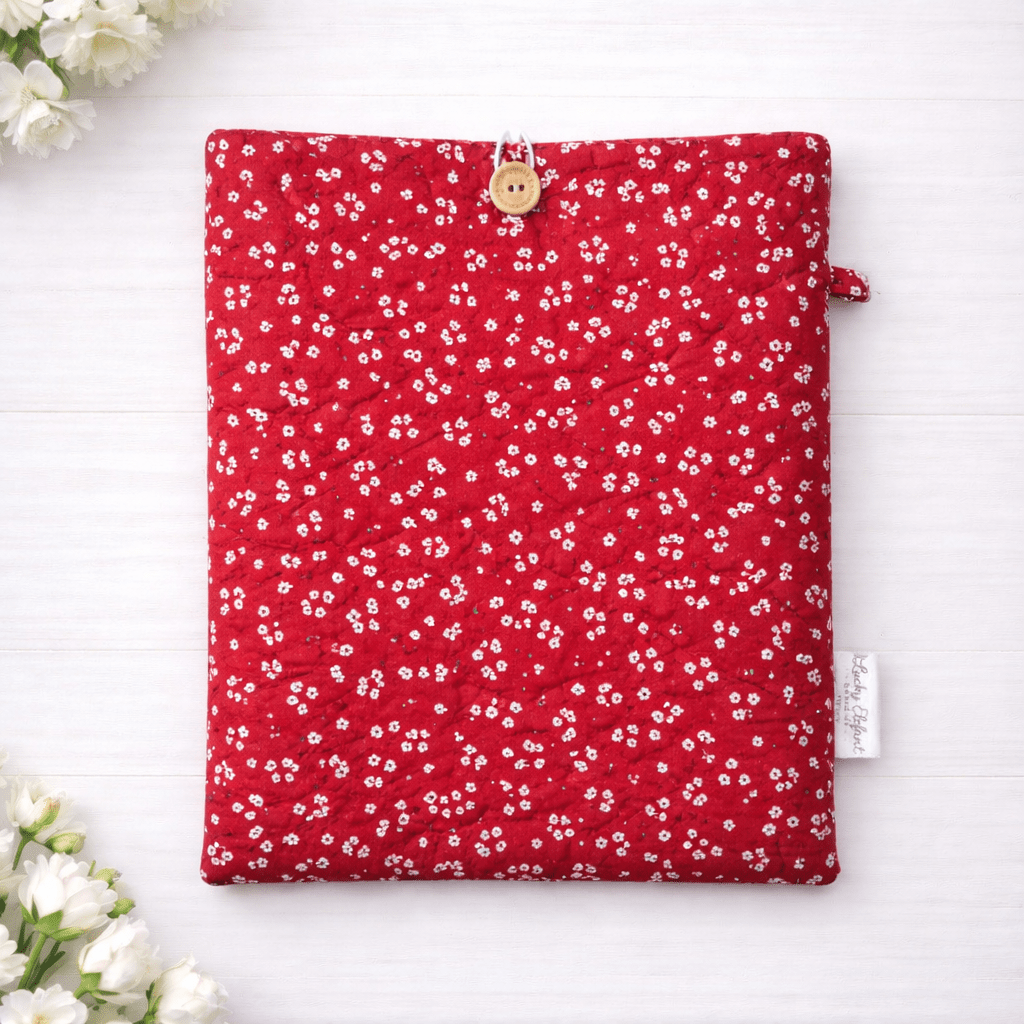 Quilted Kindle & Book Sleeve – Red Floral Fabric - Lucky Elefant Designs