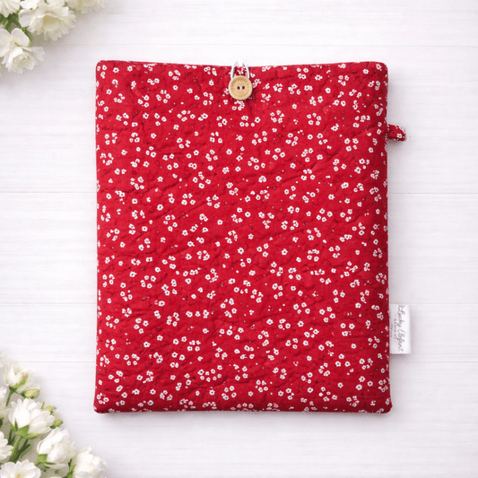 Quilted Kindle & Book Sleeve – Red Floral Fabric - Lucky Elefant Designs
