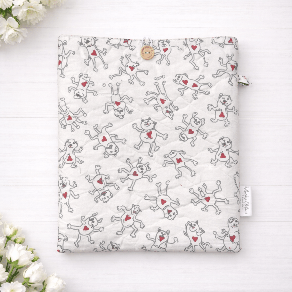Quilted Kindle & Book Sleeve with Button Closure – Monkey Print Padded Case - Lucky Elefant Designs