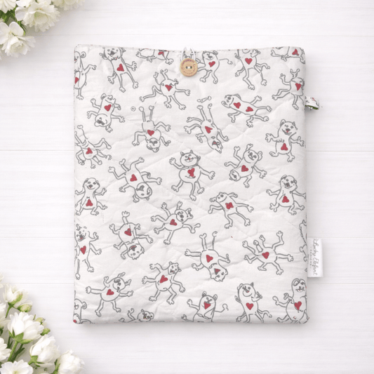 Quilted Kindle & Book Sleeve with Button Closure – Monkey Print Padded Case - Lucky Elefant Designs