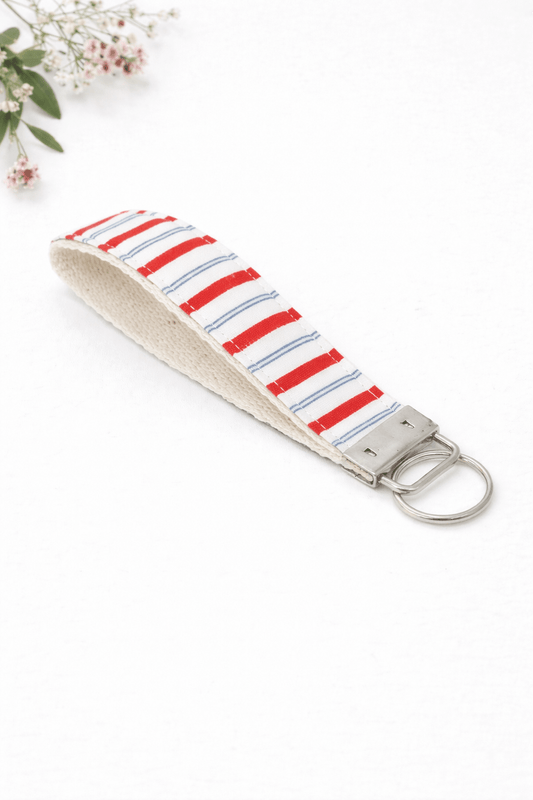 Red Blue Striped Key Fob Wristlet by Rifle Paper - Lucky Elefant Designs