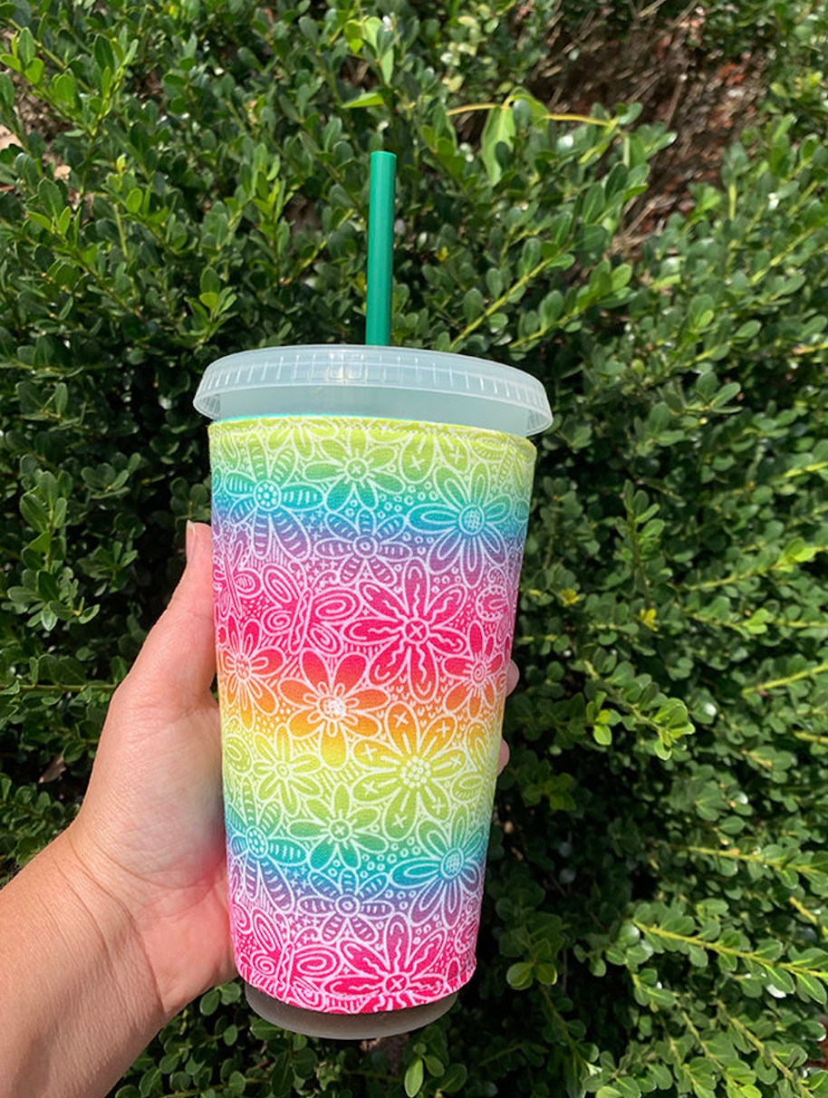 Rainbow Floral Reusable Cup Sleeve