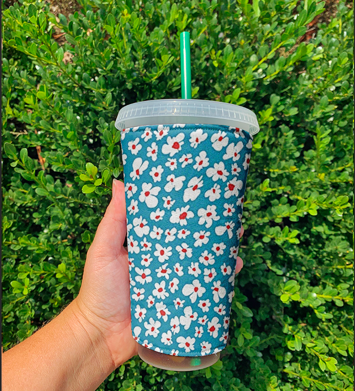 Blue White Floral Reusable Cup Sleeve