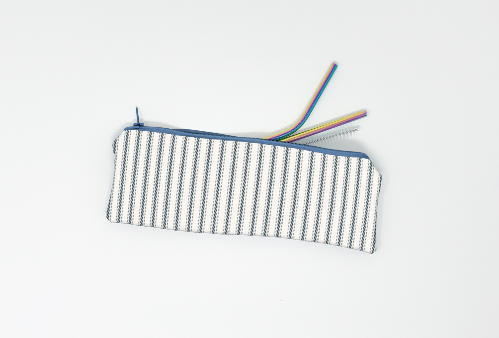 Blue Stripe Straw Pouch