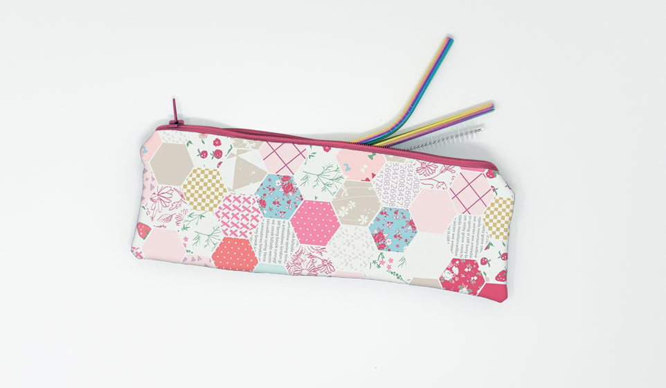 Pink Patch Straw Pouch