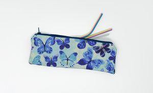 Blue Butterfly Straw Pouch