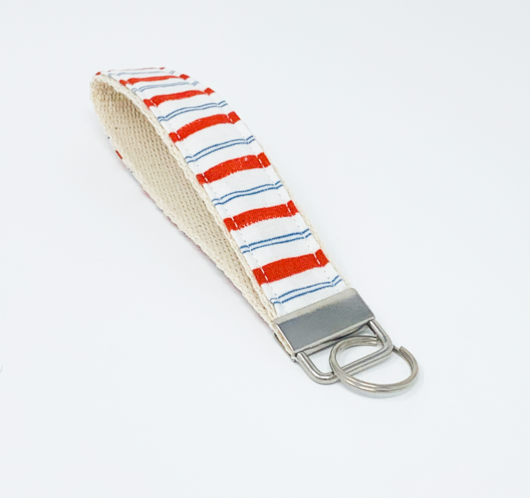 Rifle Paper Red Blue Stripe Key Fob Wristlet