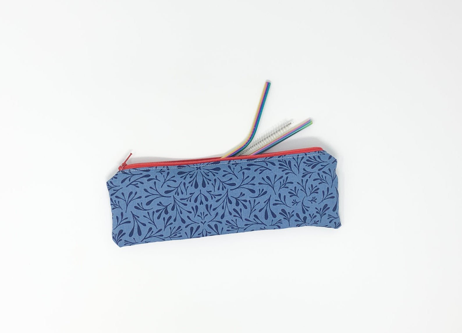 Blue Leaves Straw Pouch - Lucky Elefant Designs