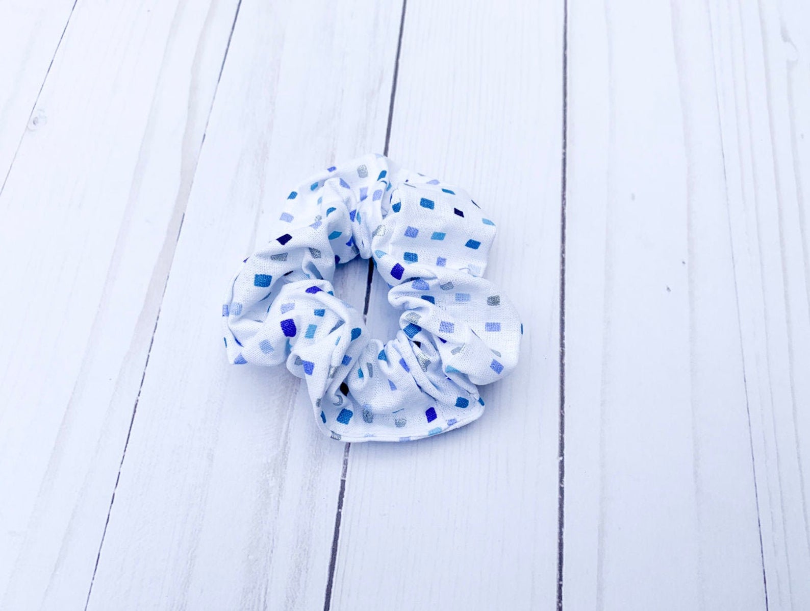 Blue Square Scrunchie - Lucky Elefant Designs