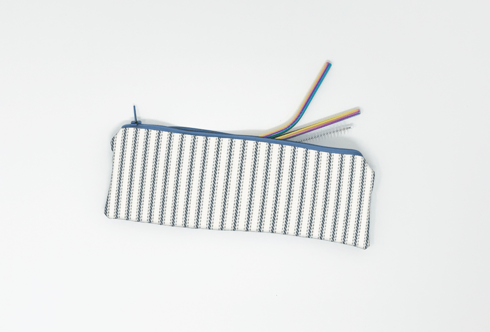Blue Stripe Straw Pouch - Lucky Elefant Designs