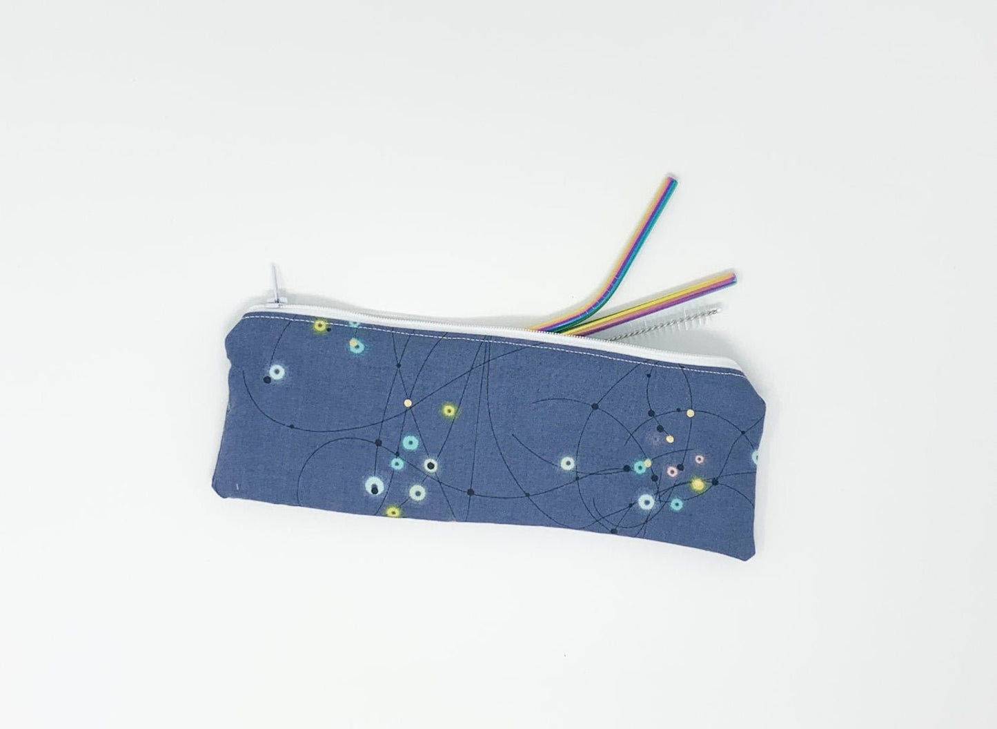 Blue Watercolor Dot Straw Pouch - Lucky Elefant Designs