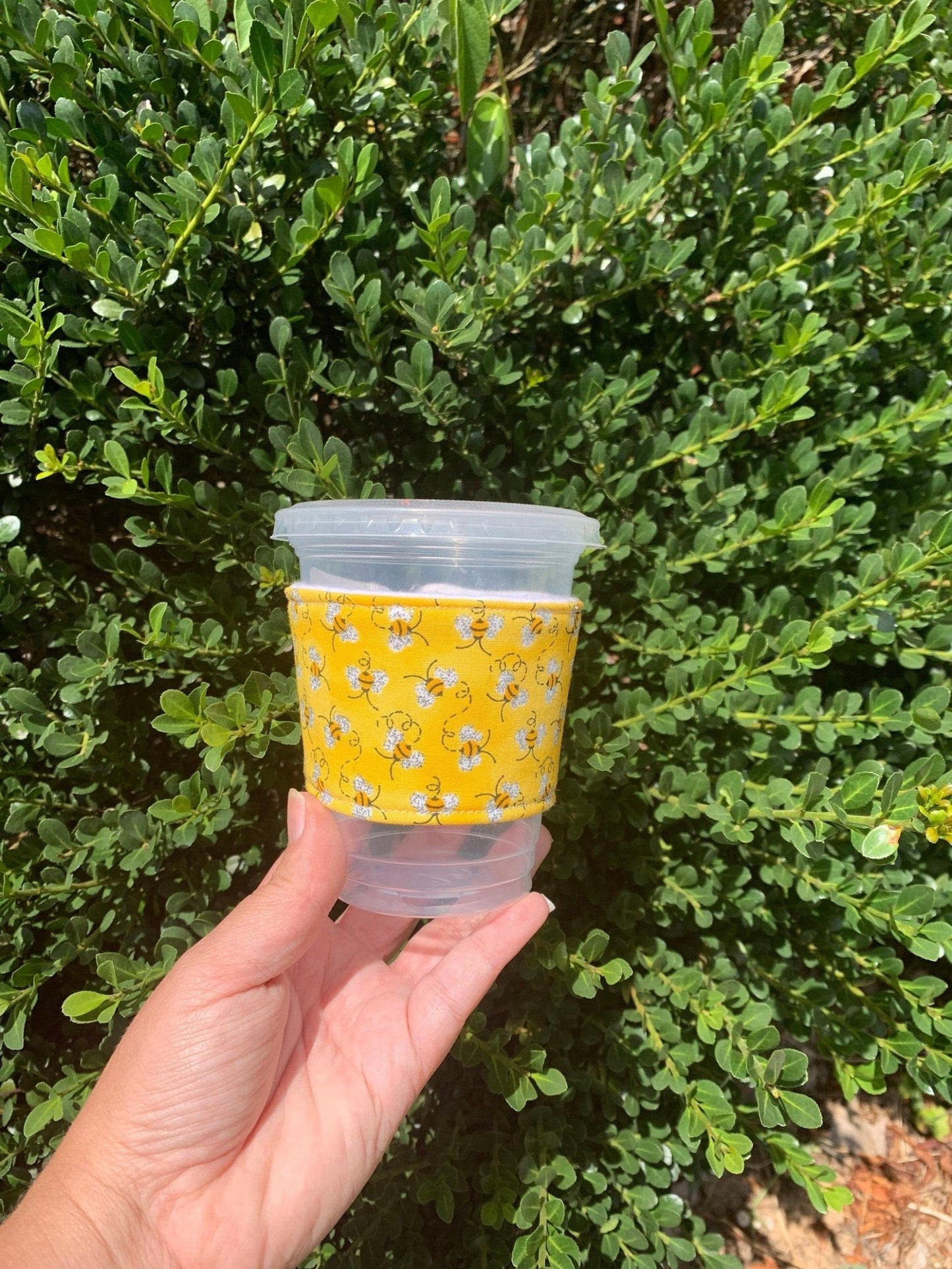 Glittery Bee Reusable Cup Sleeve - Lucky Elefant Designs
