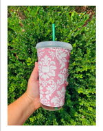 Load image into Gallery viewer, Pink Damask Reusable Cup Sleeve
