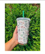 Load image into Gallery viewer, White Floral Reusable Cup Sleeve
