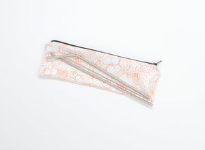 Peach Hawaiian Floral Straw Pouch