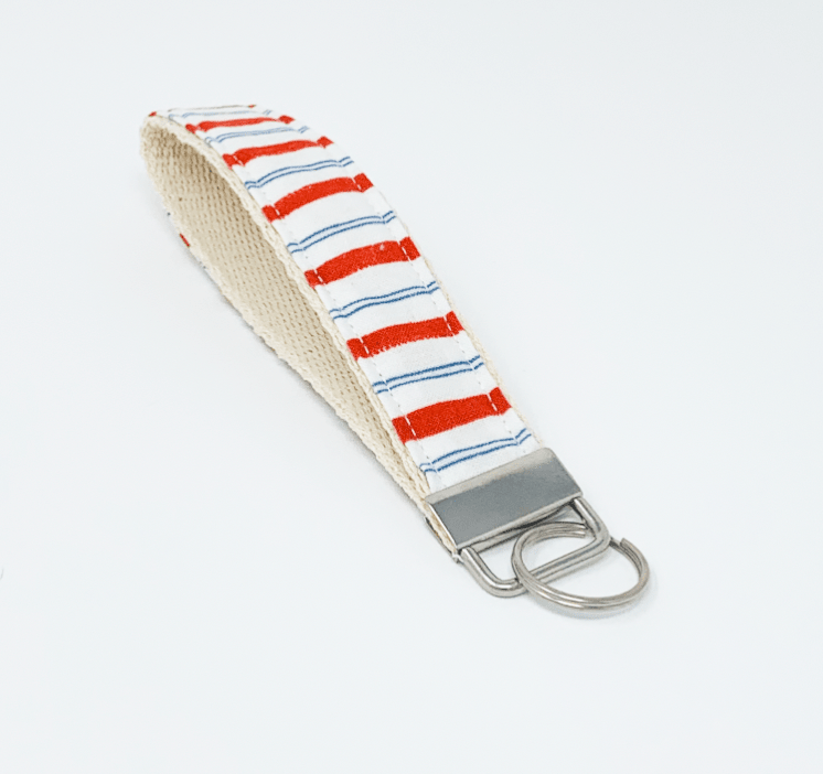 Rifle Paper Red Blue Stripe Key Fob Wristlet - Lucky Elefant Designs