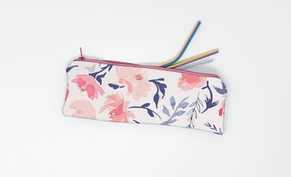 Watercolor Floral Pink Straw Pouch - Lucky Elefant Designs